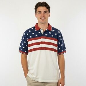 Vintage American Legacy Men's USA Flag Stars & Stripes Short Sleeve Polo Size L